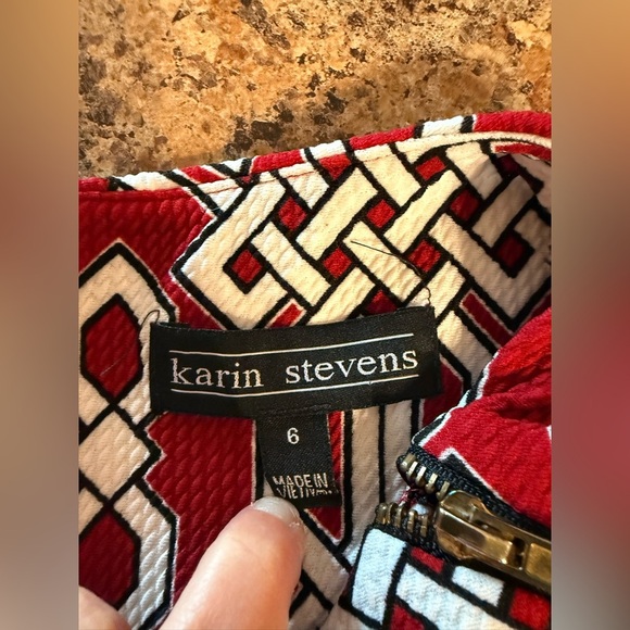 Karin Steven’s Women’s Dress Size 6 Red And White Geometric Pattern Sleeveless - Picture 6 of 16